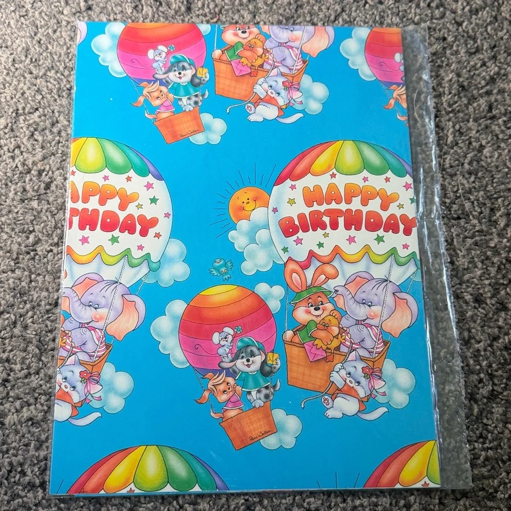 5/$25 VINTAGE Birthday Wrapping Paper Cute Cartoon Animals
